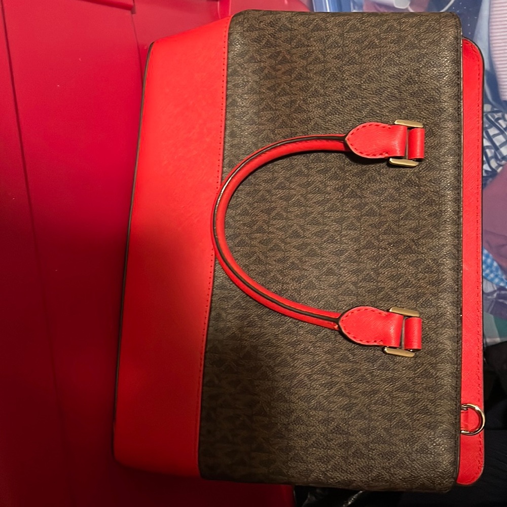 Medium brown and red signature micheal Koran handbag